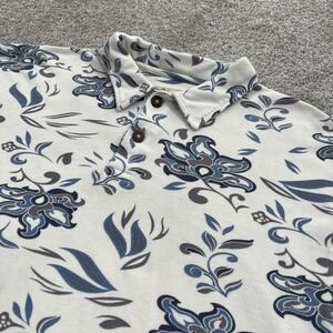 Crazy Shirts Hawaiian Polo L Blue‎ Gray Floral Print Cotton Short Sleeve Aloha